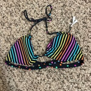 Aeropostale dual-sided bikini top in multicolored stripe/polka dot pattern